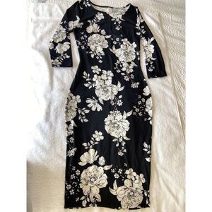 Got Style USA Black & white bodycon floral long sleeve dress size Small